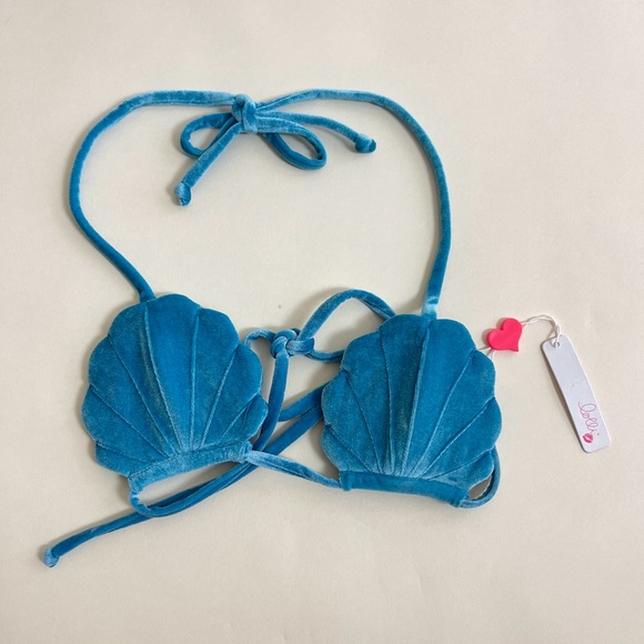 NWT Lolli Swim Pixie Shell Bikini Top in Turquoise Velvet Mermaid Seashell Fairy - Picture 4 of 6